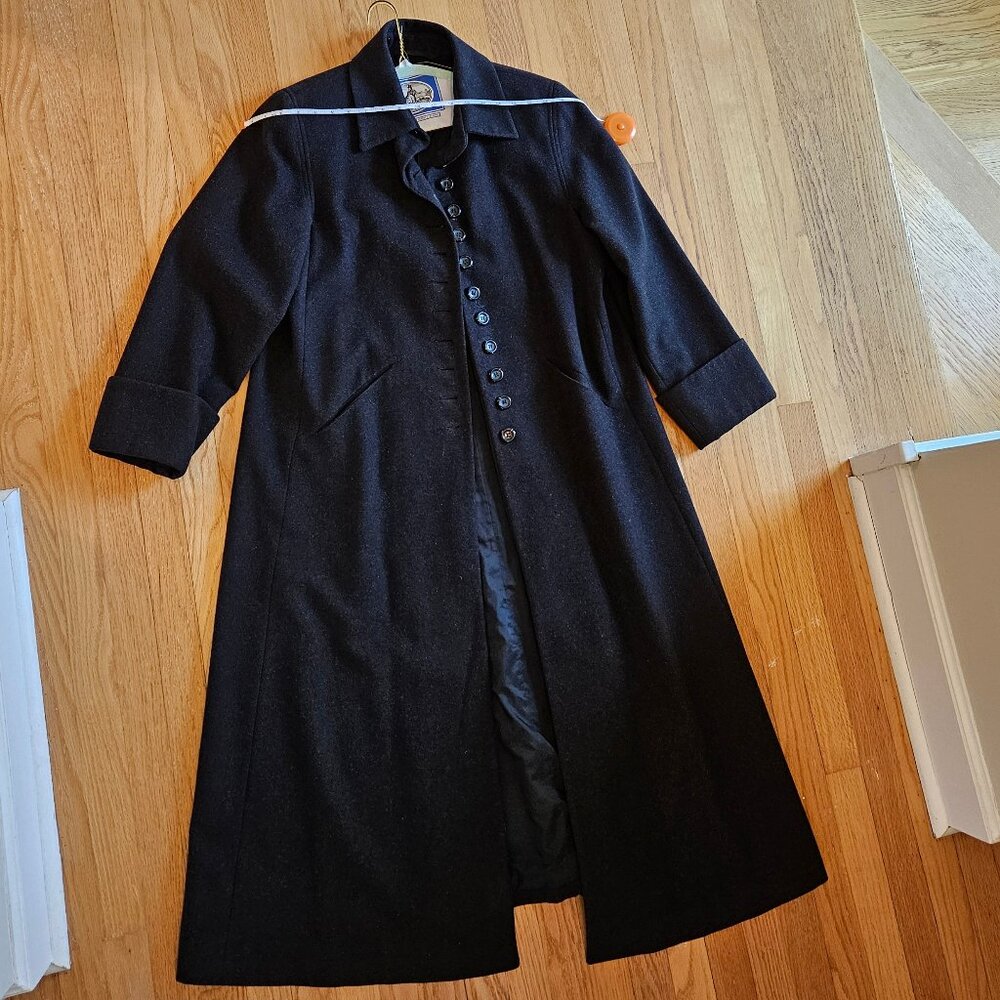 Vintage 1960s Black Wool Princess Coat - Mod Military Style - Small/Medium